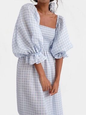 SLEEPER Atlanta linen midi dress in blue gingham
